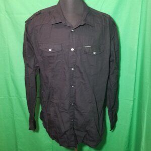 Marc Ecko Black Button Up Long Sleeve Cut & Sew Mens Shirt XXL Retro Streetwear